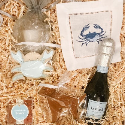 GIFT BOX CONTENTS | Prosecco Mini Champagne | Blue and Silver | Celebrate with a Toast!