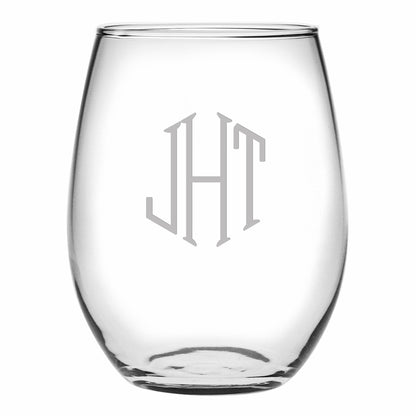 Drinking Glasses with Monogram | Hand Cut Initials | Stemless Wine Glasses | Three Initials