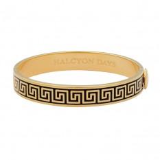 Halcyon Days 1cm Greek Key Hinged Enamel Bangle in Black and Gold-Jewelry-Sterling-and-Burke
