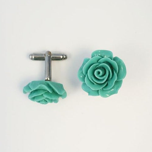 Flower Cufflinks | Green Floral Cuff Links | Polished Finish Cufflinks | Hand Made in USA-Cufflinks-Sterling-and-Burke