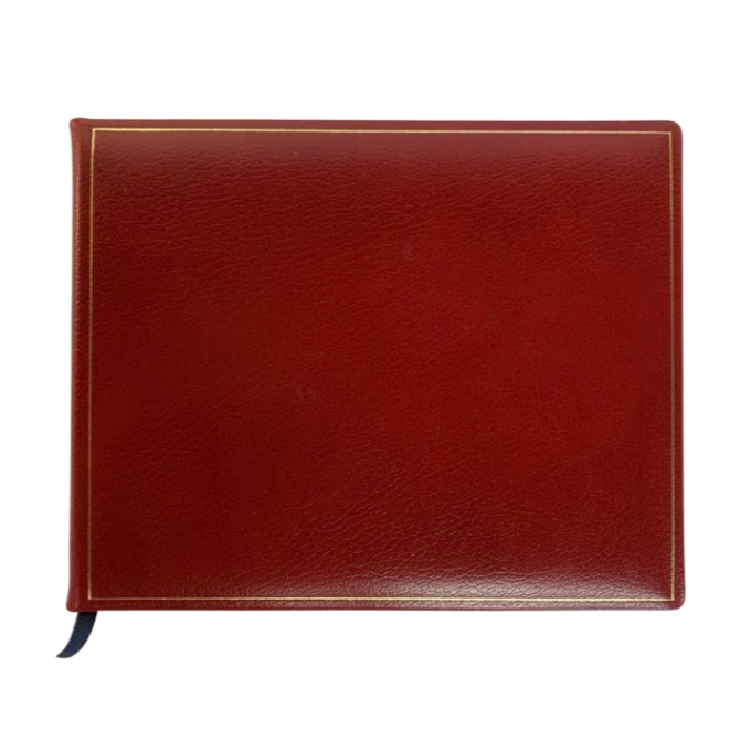 Guest Book Embassy of Japan | Burgundy Calf Leather | Gold Tooling | 7 by 9 Inches | Blank Pages | Made in England | Charing Cross