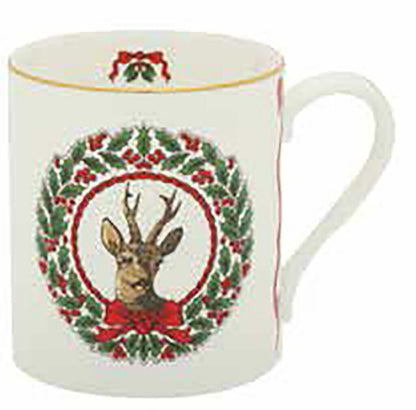 Halcyon Days Christmas | Vintage Christmas Tree Stag Mugs | Fine Bone China | Set of 2