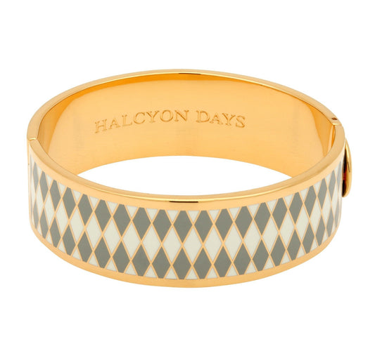 Halcyon Days 19mm Parterre Hinged Enamel Bangle in Grey, Cream, and Gold-Jewelry-Sterling-and-Burke