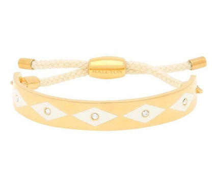 Halcyon Days 1cm Parterre Sparkle Friendship Enamel Bangle in Cream and Gold-Jewelry-Sterling-and-Burke