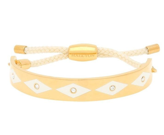 Halcyon Days 1cm Parterre Sparkle Friendship Enamel Bangle in Cream and Gold-Jewelry-Sterling-and-Burke