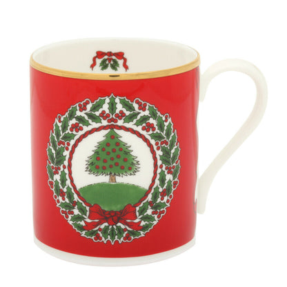 Halcyon Days Christmas | Vintage Christmas Tree Mugs | Red and White | Set of 2 | Retired