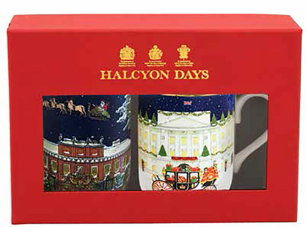 Halcyon Days London Palaces at Christmas Mugs, Set of 2