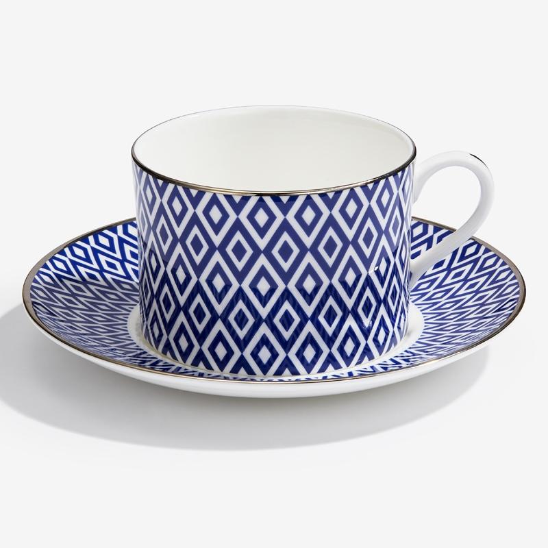 Halcyon Days Aragon Midnight Tea Cup and Saucer-Bone China-Sterling-and-Burke