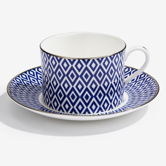 Halcyon Days Aragon Midnight Tea Cup and Saucer-Bone China-Sterling-and-Burke