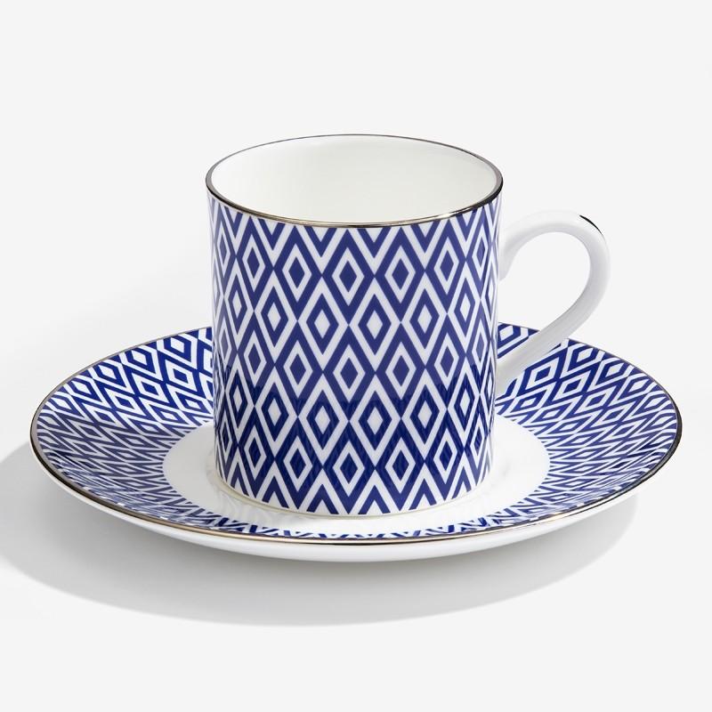 Halcyon Days Aragon Midnight Coffee Cups and Saucers, Set of 6-Bone China-Sterling-and-Burke