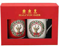 Halcyon Days Christmas | Vintage Christmas Tree Stag Mugs | Fine Bone China | Set of 2