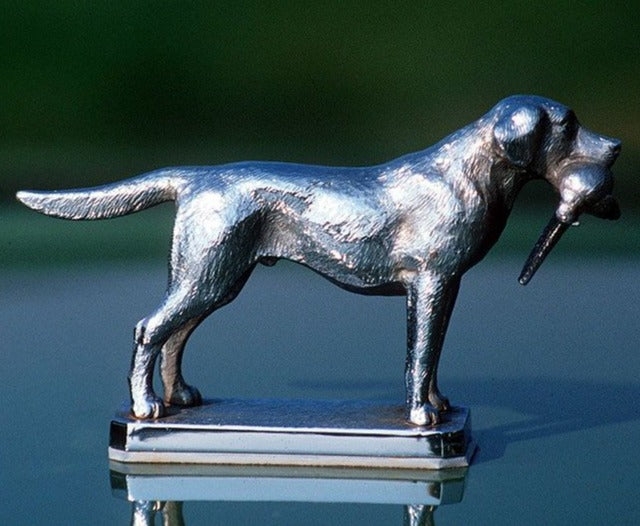 Mascot Hood Ornament | Queen Elizabeth's Labrador Retriever with Pheasant | Car Mascot | 4 by 6 Inches | Made in England
