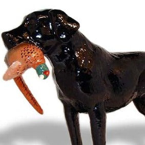 Mascot Hood Ornament | Queen Elizabeth's Labrador Retriever with Pheasant | Car Mascot | 4 by 6 Inches | Made in England