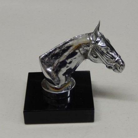 Hood Ornament | Thoroughbred Horse Head | Mascot / Hood Ornament | 2 1/2 by 4 Inches | Made in England