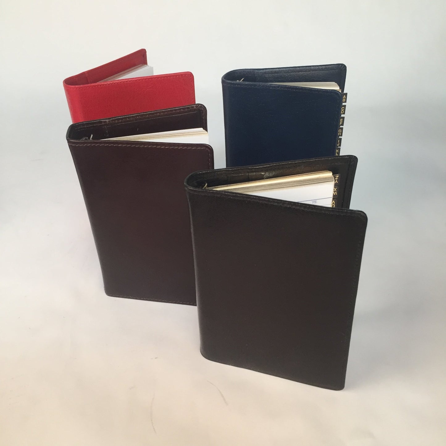 3 Ring Binder Address Book | Calf Leather | 6 by 3 Inches | Scarlet, Black, Brown, and Navy | Made in England | Charing Cross-Address Book-Sterling-and-Burke