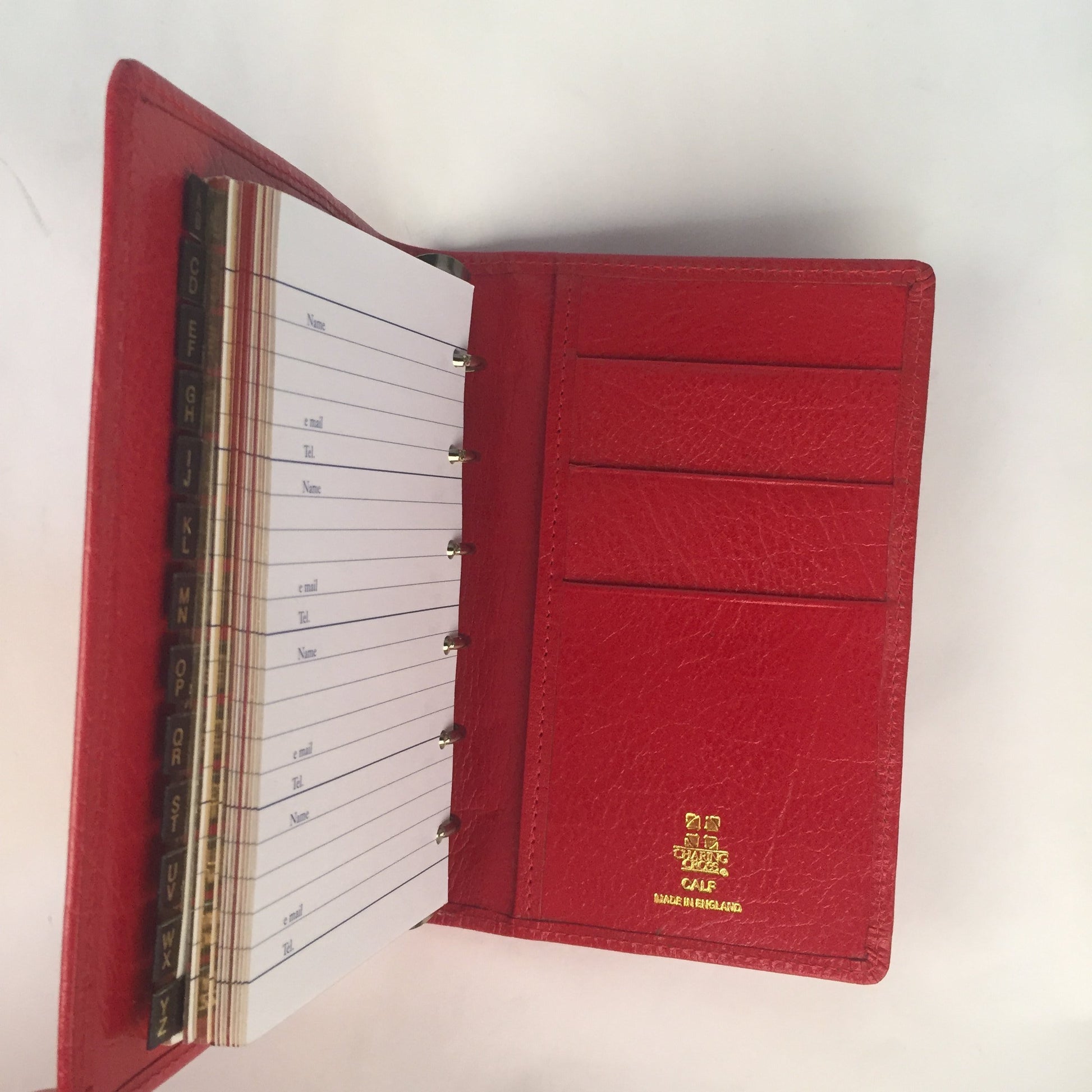 3 Ring Binder Address Book | Calf Leather | 6 by 3 Inches | Scarlet, Black, Brown, and Navy | Made in England | Charing Cross-Address Book-Sterling-and-Burke