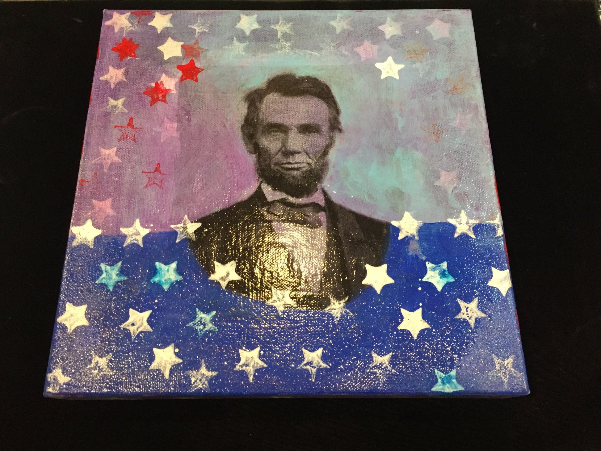Art | A. Lincoln 2 | Mixed Media Acrylic on Gallery Canvas | 10" x 10"-Mixed Media-Sterling-and-Burke