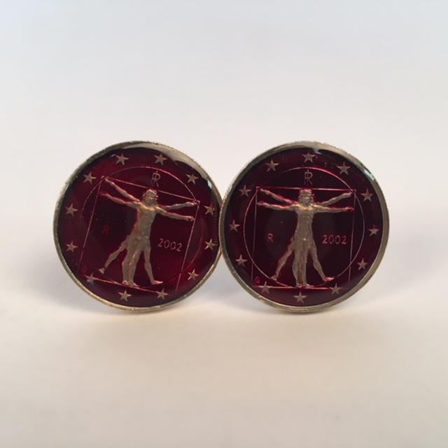 Hand Painted Authentic Coin Cufflinks | Italy Coin Cufflinks | Italia Da Vinci One Euro Coin Cufflinks | Red | Sterling and Burke | Made in USA-Coin Cufflinks-Sterling-and-Burke