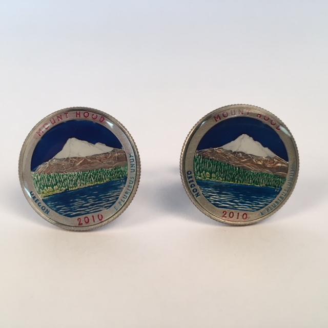 Hand Painted Authentic Coin Cufflinks | Oregon State Mount Hood Quarter Cufflinks | Sterling and Burke | Made in USA-Coin Cufflinks-Sterling-and-Burke