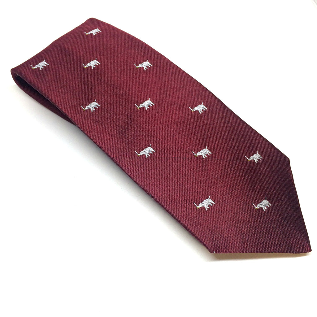 Republican Elephant, Burgundy and Silver | Silk Tie | Benson and Clegg | Made in England-Necktie-Sterling-and-Burke