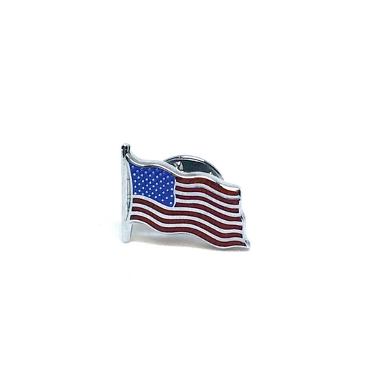 American Flag Lapel Pin | Waving US Flag Pin | Palladium Silver | Made in England-Lapel Pin-Sterling-and-Burke