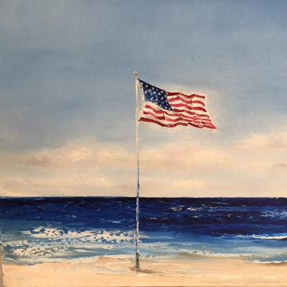 Commissioned Art | Original Oil Painting | Ocean and Lighthouse | Claire Howard | Single Horizontal Painting | 15 by 31 Inches-Oil Painting-Sterling-and-Burke