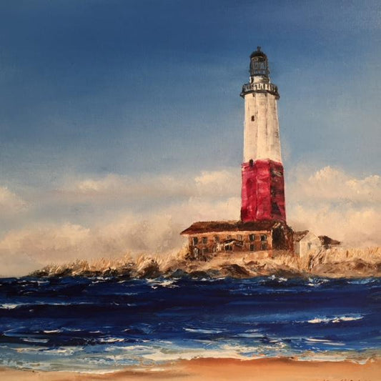 Commissioned Art | Original Oil Painting | Ocean and Lighthouse | Claire Howard | Single Horizontal Painting | 15 by 31 Inches-Oil Painting-Sterling-and-Burke