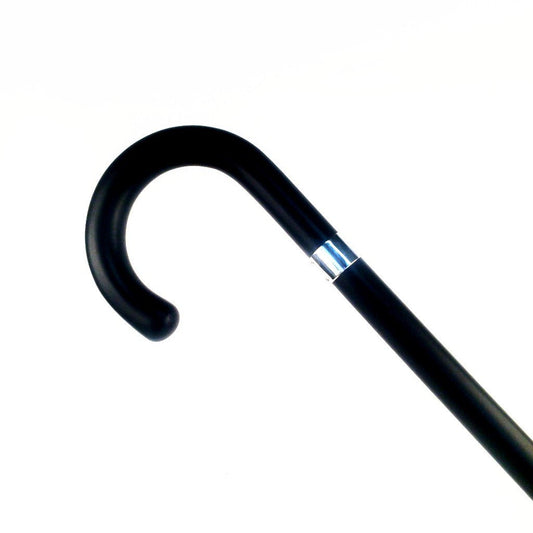Black Walking Stick Crook Handle Cane | Elegant Cane with Sterling Silver Band | Sterling and Burke-Walking Stick-Sterling-and-Burke