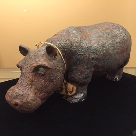 Ceramic | Large GW Hippo with Translucent Celadon Green Eyes by Trinka Roeckelein | 16" x 7"-Ceramics-Sterling-and-Burke