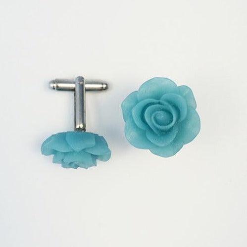 Flower Cufflinks | Ice Blue Floral Cuff Links | Matte Finish Cufflinks | Hand Made in USA-Cufflinks-Sterling-and-Burke