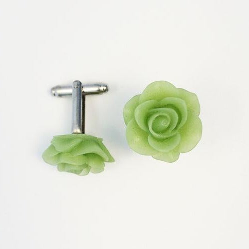 Flower Cufflinks | Jade Green Floral Cuff Links | Matte Finish Cufflinks | Hand Made in USA-Cufflinks-Sterling-and-Burke