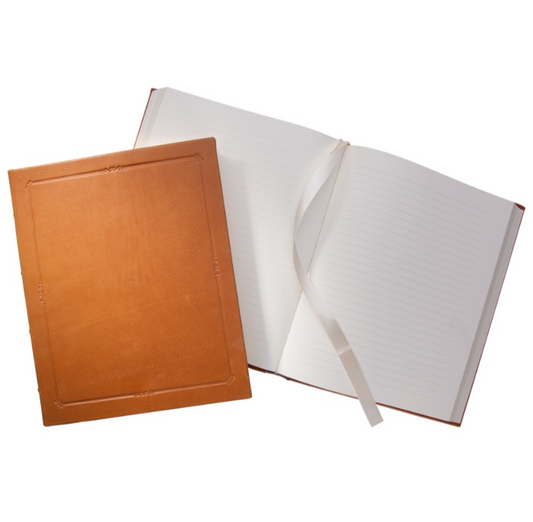 Journal Book | Hand Made in USA | 9.25 by 7 Inches | Hard Cover with Extra Tooling | Cow Hide Leather | Gilt Edges | London Tan