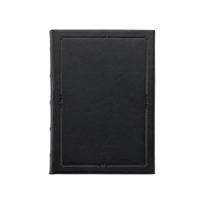 Journal Book | Hand Made in USA | 8 by 5.5 Inches | Hard Cover with Extra Tooling | Cow Hide Leather | Gilt Edges | Onyx Black