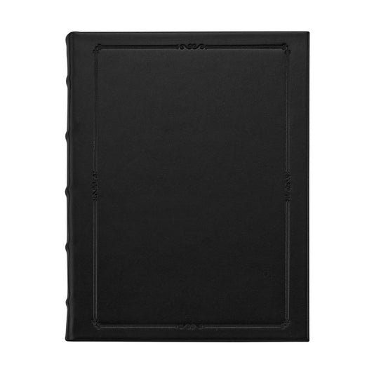 Journal Book | Hand Made in USA | 9.25 by 7 Inches | Hard Cover with Extra Tooling | Cow Hide Leather | Gilt Edges | Onyx Black