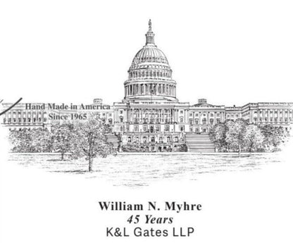 Custom Desk Box Gift | US Capitol Building | White House | DC City Scape | 8.5 by 7 by 2.75 inches | Black Stain with Pen & Ink Drawing & Personalization