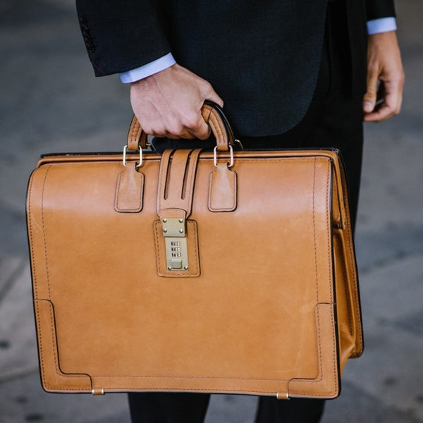 Churchill Briefcase | Classic Top Frame Leather | Korchmar Lawyers Briefcase-Briefcase-Sterling-and-Burke