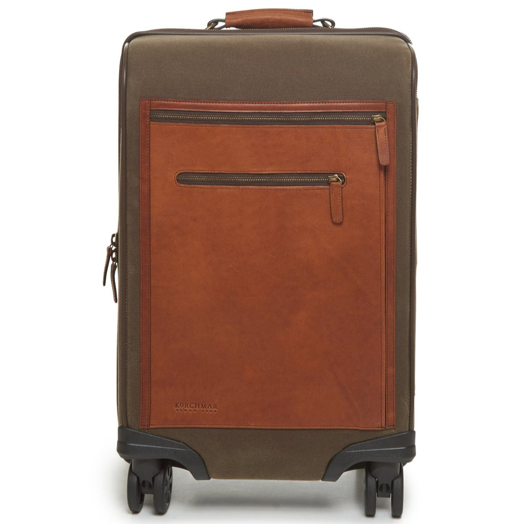 Leather Luggage | Hudson Waxed Cotton and Leather Wheeled Luggage | Korchmar Waxed Cotton and Leather | Initials Included