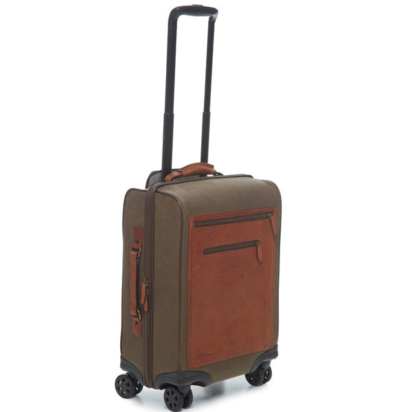 Leather Luggage | Hudson Waxed Cotton and Leather Wheeled Luggage | Korchmar Waxed Cotton and Leather | Initials Included