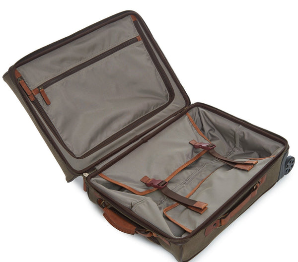 Leather Luggage | Hudson Waxed Cotton and Leather Wheeled Luggage | Korchmar Waxed Cotton and Leather | Initials Included
