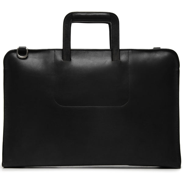 The Jackson 17" Leather Brief Bag with Zipper | Full Grain Leather | Made in USA | Korchmar | Biden Blue Leather with Nickel Fittings