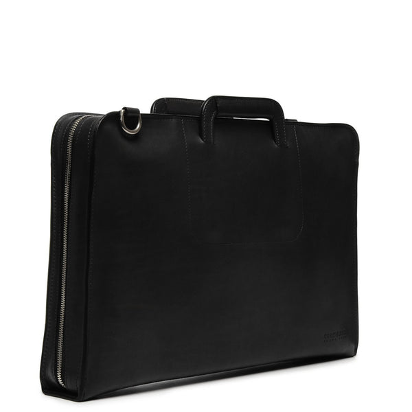 The Jackson 17" Leather Brief Bag with Zipper | Full Grain Leather | Made in USA | Korchmar | Biden Blue Leather with Nickel Fittings
