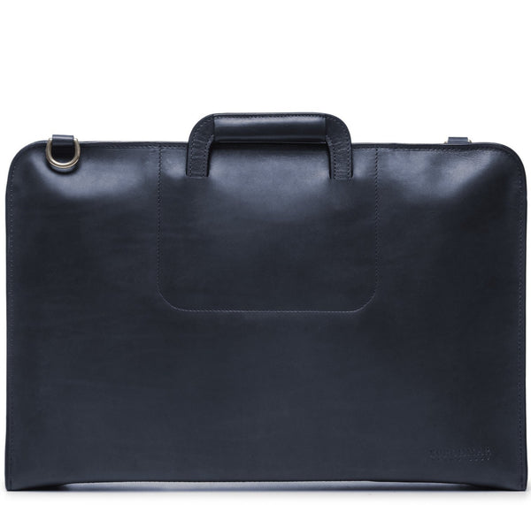The Jackson 17" Leather Brief Bag with Zipper | Full Grain Leather | Made in USA | Korchmar | Black Leather with Nickel Fittings