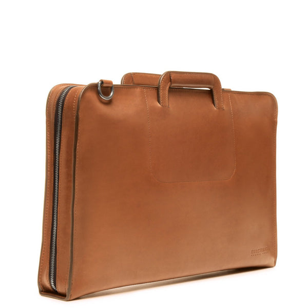 The Jackson 17" Leather Brief Bag with Zipper | Full Grain Leather | Made in USA | Korchmar | Black Leather with Nickel Fittings