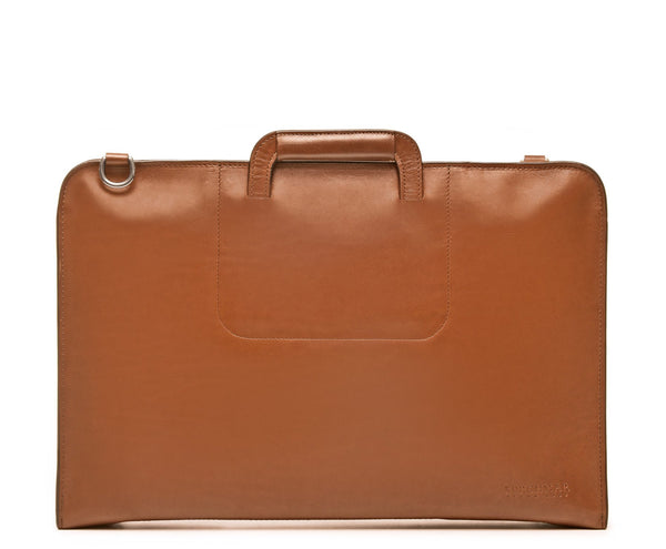 The Jackson 17" Leather Brief Bag with Zipper | Full Grain Leather | Made in USA | Korchmar | Classic American Brown Leather with Nickel Fittings