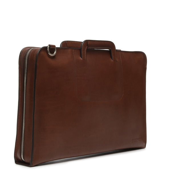 The Jackson 17" Leather Brief Bag with Zipper | Full Grain Leather | Made in USA | Korchmar | Classic American Brown Leather with Nickel Fittings