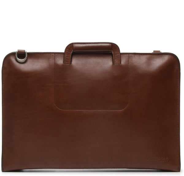 The Jackson 17" Leather Brief Bag with Zipper | Full Grain Leather | Made in USA | Korchmar | Biden Blue Leather with Nickel Fittings