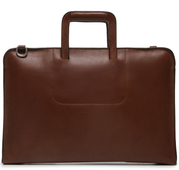 The Jackson 17" Leather Brief Bag with Zipper | Full Grain Leather | Made in USA | Korchmar | Biden Blue Leather with Nickel Fittings
