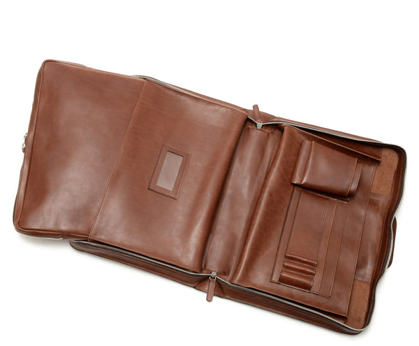 The Jackson 17" Leather Brief Bag with Zipper | Full Grain Leather | Made in USA | Korchmar | Black Leather with Nickel Fittings