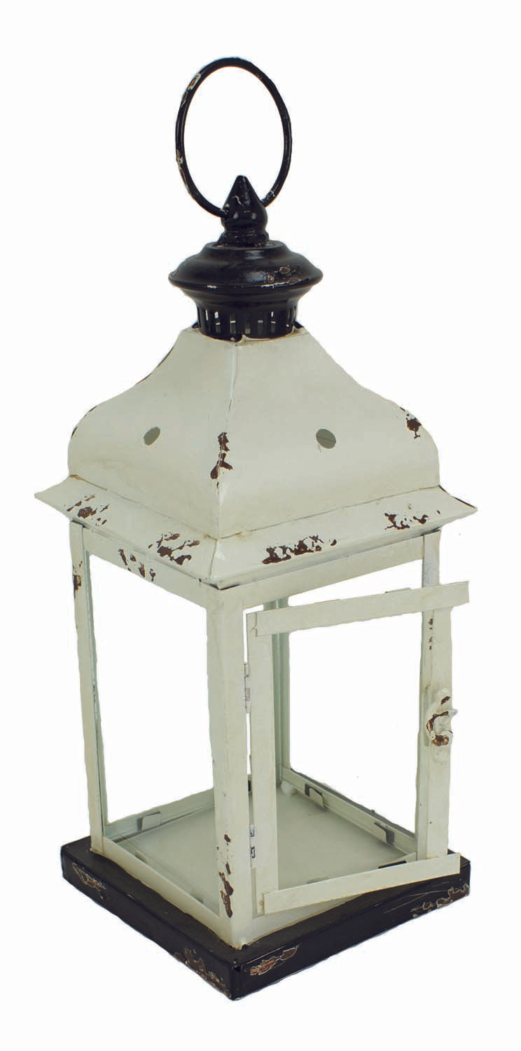 Lantern | Large and Tall | 15" Tall | Antique White Metal and Glass | Antique Reproduction | Custom Color Avail. | Studio Burke DC