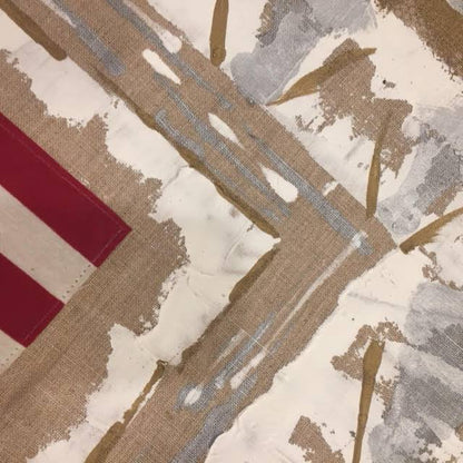 Burlap Flag No.259 | Original Oil Painting with 50 Star American Flag on Burlap by Laura Roosevelt | 32" x 39"-Mixed Media-Sterling-and-Burke